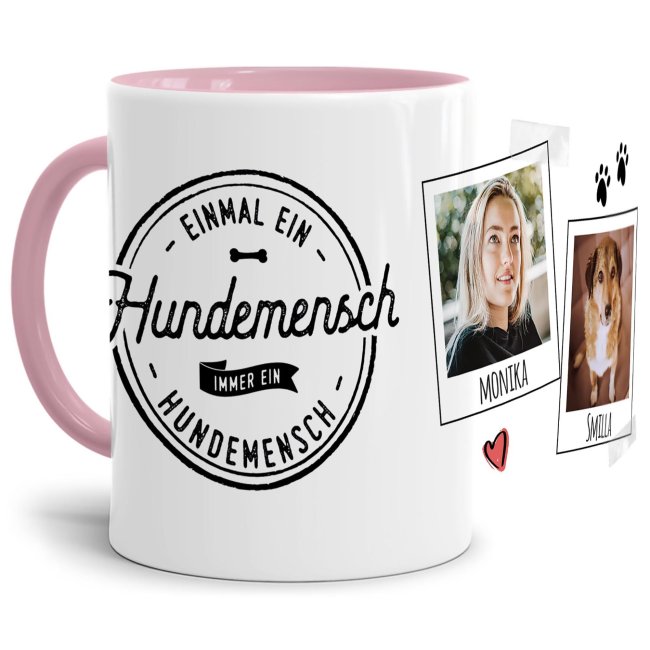 Liebevoll gestaltete Keramik-Tasse mit lustigem Hunde-Spruch - Hundemensch - mit Fotos & Namen selbst gestalten - Diese personalisierte...