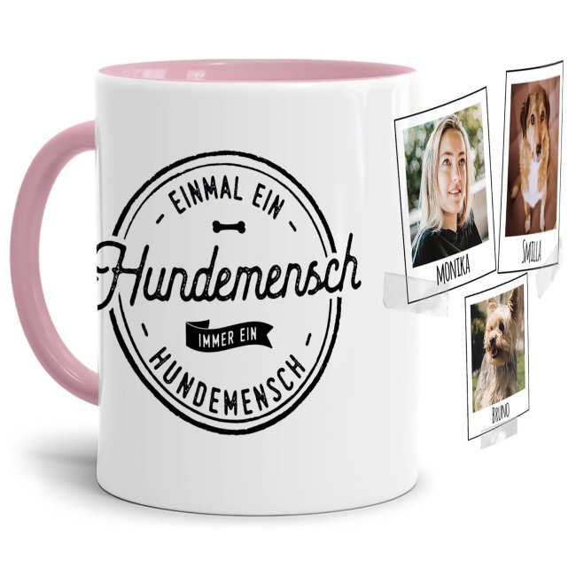 Liebevoll gestaltete Keramik-Tasse mit lustigem Hunde-Spruch - Hundemensch - mit Fotos & Namen selbst gestalten - Diese personalisierte...