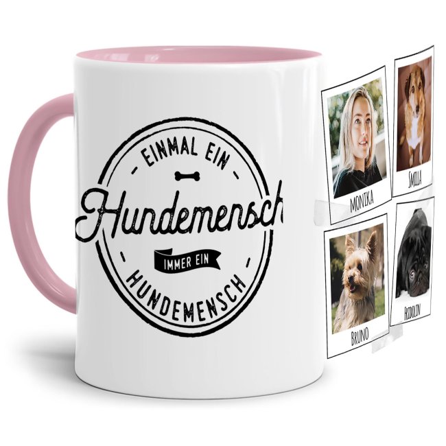 Liebevoll gestaltete Keramik-Tasse mit lustigem Hunde-Spruch - Hundemensch - mit Fotos & Namen selbst gestalten - Diese personalisierte...