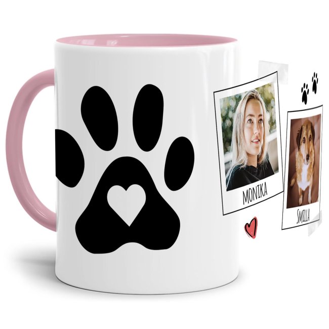 Liebevoll gestaltete Keramik-Tasse mit lustigem Hunde-Spruch - Pfote - mit Fotos & Namen selbst gestalten - Diese personalisierte Lieblingstasse...