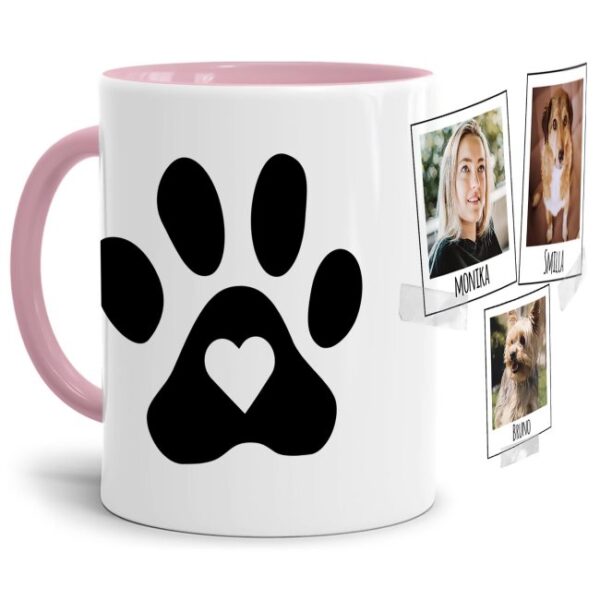 Liebevoll gestaltete Keramik-Tasse mit lustigem Hunde-Spruch - Pfote - mit Fotos & Namen selbst gestalten - Diese personalisierte Lieblingstasse...