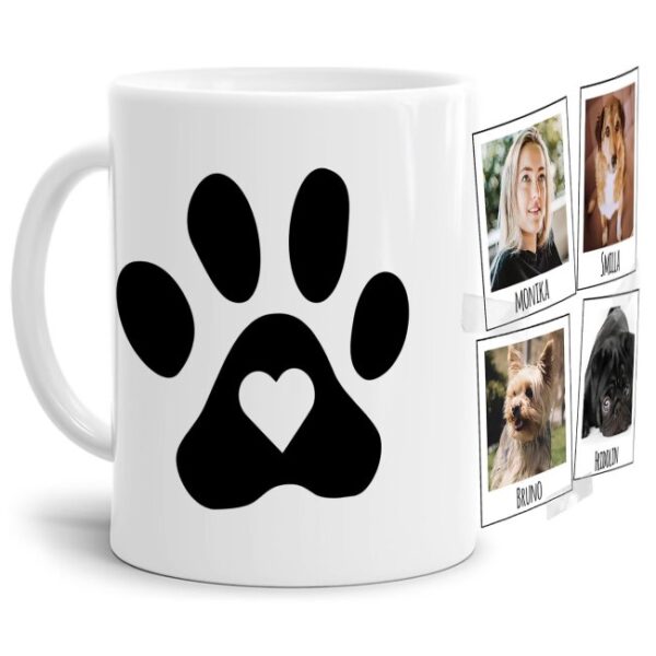 Liebevoll gestaltete Keramik-Tasse mit lustigem Hunde-Spruch - Pfote - mit Fotos & Namen selbst gestalten - Diese personalisierte Lieblingstasse...