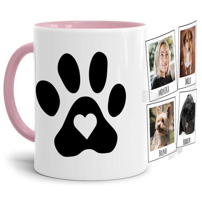 Liebevoll gestaltete Keramik-Tasse mit lustigem Hunde-Spruch - Pfote - mit Fotos & Namen selbst gestalten - Diese personalisierte Lieblingstasse...