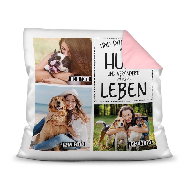 Bedrucktes Zierkissen mit Hunde-Spruch - Fotocollage - Leben mit Hund - mit drei Fotos - Dieses selbst gestaltete Kissen macht sich perfekt in...