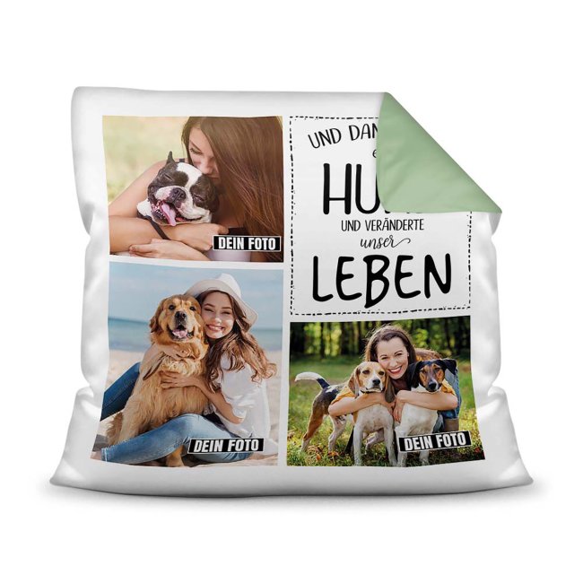 Bedrucktes Zierkissen mit Hunde-Spruch - Fotocollage - Leben mit Hund - mit drei Fotos - Dieses selbst gestaltete Kissen macht sich perfekt in...