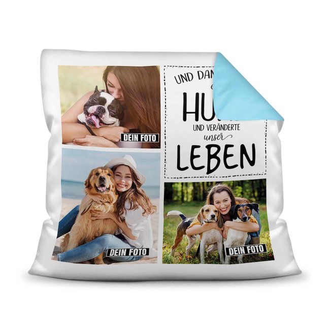 Bedrucktes Zierkissen mit Hunde-Spruch - Fotocollage - Leben mit Hund - mit drei Fotos - Dieses selbst gestaltete Kissen macht sich perfekt in...