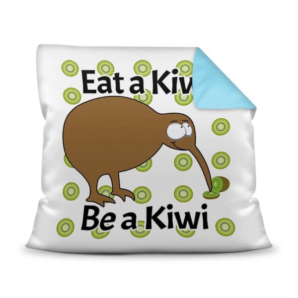 Deko-Kissen mit Kiwi-Motiv und Spruch - Eat a Kiwi - Be a Kiwi - für jeden Anlass. Die perfekte Geschenkidee für die Familie