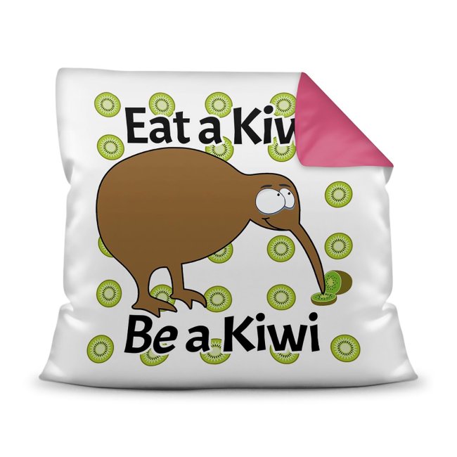 Deko-Kissen mit Kiwi-Motiv und Spruch - Eat a Kiwi - Be a Kiwi - für jeden Anlass. Die perfekte Geschenkidee für die Familie