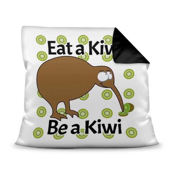 Deko-Kissen mit Kiwi-Motiv und Spruch - Eat a Kiwi - Be a Kiwi - für jeden Anlass. Die perfekte Geschenkidee für die Familie