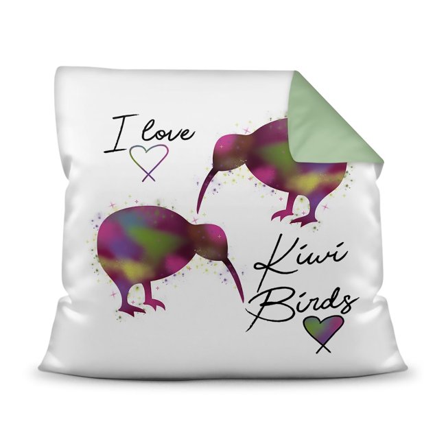 Deko-Kissen mit Kiwi-Motiv und Spruch - I love Kiwi Birds - für jeden Anlass. Die perfekte Geschenkidee für die Familie