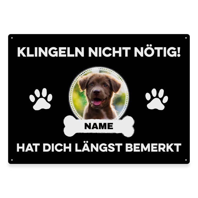 Liebevoll gestaltetes Outdoorschild mit lustigem Hunde-Spruch - Klingeln nicht nötig - mit Foto & Name selbst gestalten - Dieses personalisierte...