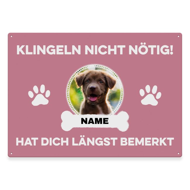 Liebevoll gestaltetes Outdoorschild mit lustigem Hunde-Spruch - Klingeln nicht nötig - mit Foto & Name selbst gestalten - Dieses personalisierte...