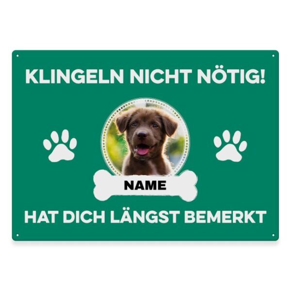 Liebevoll gestaltetes Outdoorschild mit lustigem Hunde-Spruch - Klingeln nicht nötig - mit Foto & Name selbst gestalten - Dieses personalisierte...