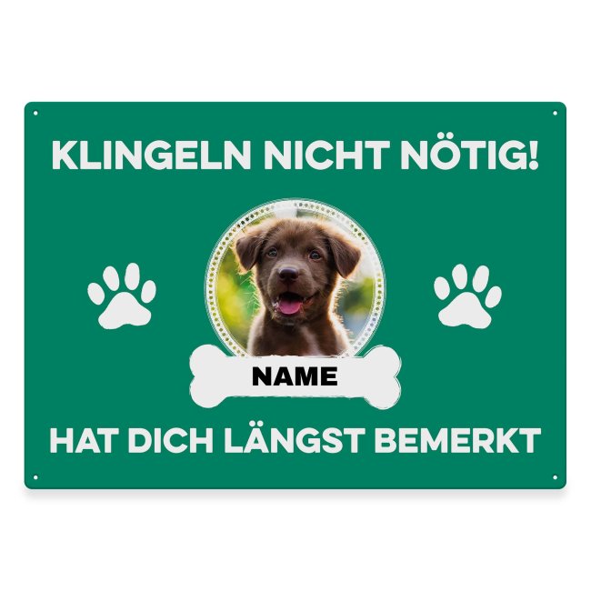 Liebevoll gestaltetes Outdoorschild mit lustigem Hunde-Spruch - Klingeln nicht nötig - mit Foto & Name selbst gestalten - Dieses personalisierte...