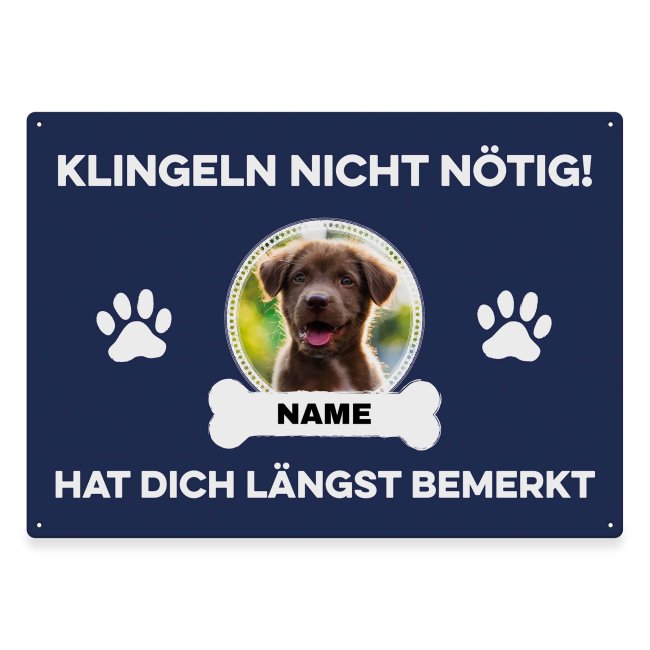 Liebevoll gestaltetes Outdoorschild mit lustigem Hunde-Spruch - Klingeln nicht nötig - mit Foto & Name selbst gestalten - Dieses personalisierte...