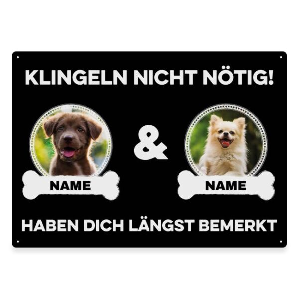 Liebevoll gestaltetes Outdoorschild mit lustigem Hunde-Spruch - Klingeln nicht nötig - mit Fotos & Namen selbst gestalten - Dieses personalisierte...