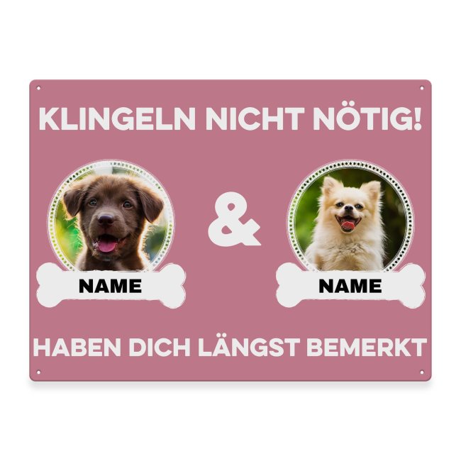 Liebevoll gestaltetes Outdoorschild mit lustigem Hunde-Spruch - Klingeln nicht nötig - mit Fotos & Namen selbst gestalten - Dieses personalisierte...