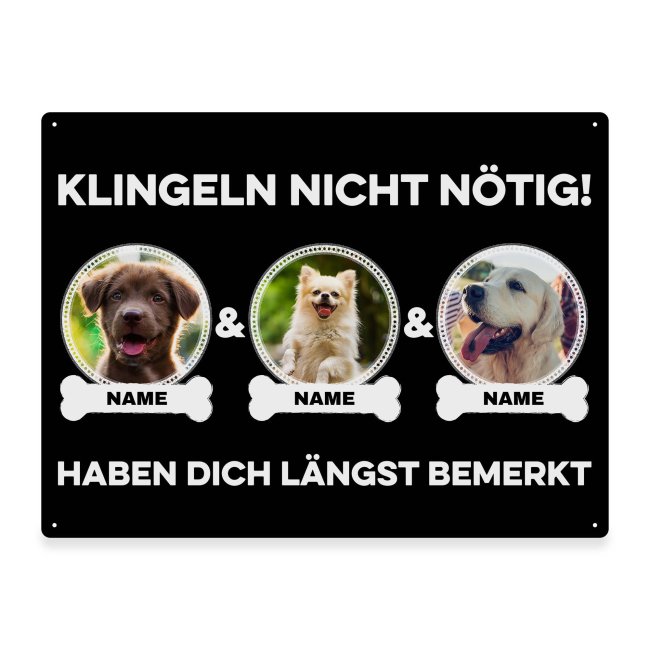 Liebevoll gestaltetes Outdoorschild mit lustigem Hunde-Spruch - Klingeln nicht nötig - mit Fotos & Namen selbst gestalten - Dieses personalisierte...