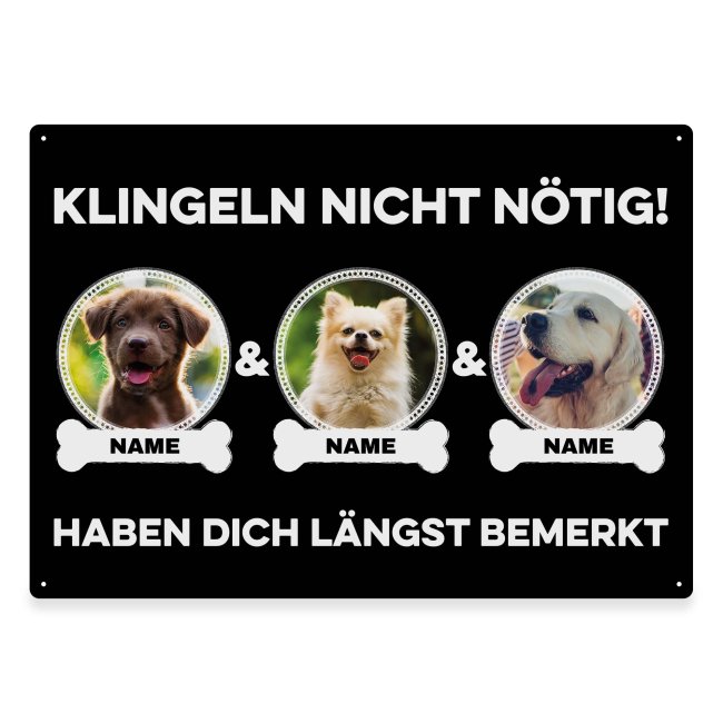 Liebevoll gestaltetes Outdoorschild mit lustigem Hunde-Spruch - Klingeln nicht nötig - mit Fotos & Namen selbst gestalten - Dieses personalisierte...