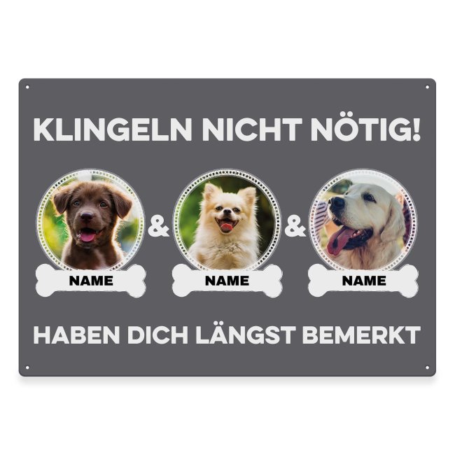 Liebevoll gestaltetes Outdoorschild mit lustigem Hunde-Spruch - Klingeln nicht nötig - mit Fotos & Namen selbst gestalten - Dieses personalisierte...