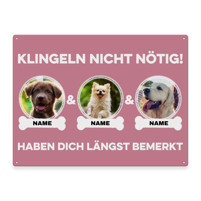 Liebevoll gestaltetes Outdoorschild mit lustigem Hunde-Spruch - Klingeln nicht nötig - mit Fotos & Namen selbst gestalten - Dieses personalisierte...