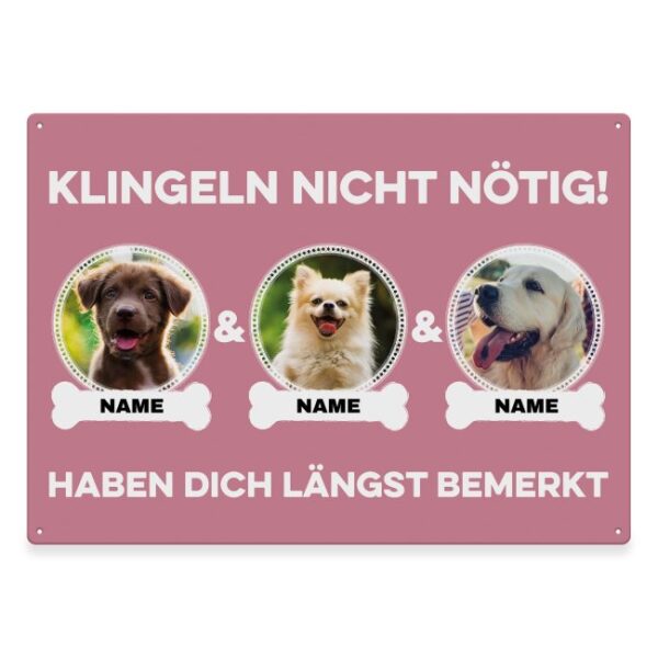 Liebevoll gestaltetes Outdoorschild mit lustigem Hunde-Spruch - Klingeln nicht nötig - mit Fotos & Namen selbst gestalten - Dieses personalisierte...