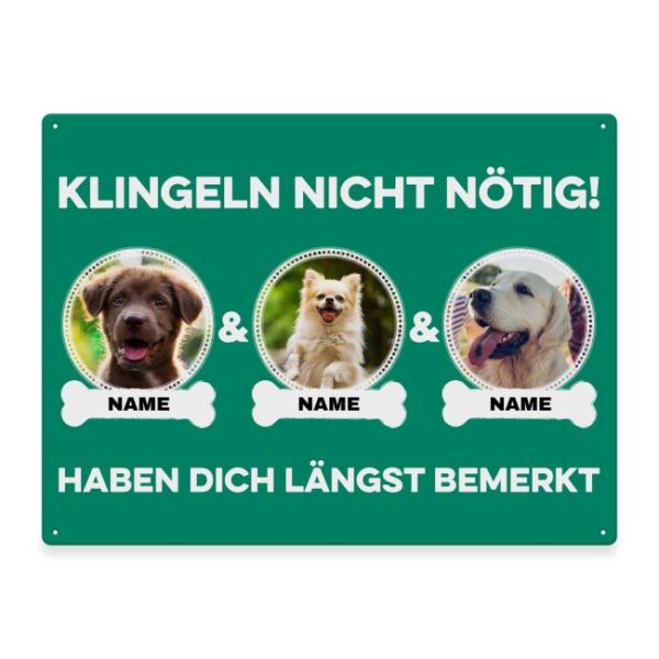 Liebevoll gestaltetes Outdoorschild mit lustigem Hunde-Spruch - Klingeln nicht nötig - mit Fotos & Namen selbst gestalten - Dieses personalisierte...