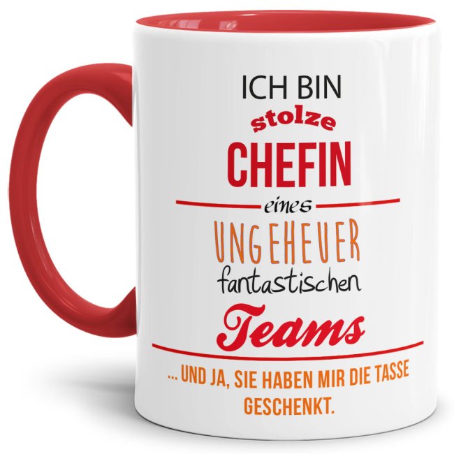 Diese hochwertige Chefin-Tasse mit lustigem Spruch und rotem Akzent ist das perfekte Geschenk für die besten Chefin von ihrem Team. Ob im Büro oder...