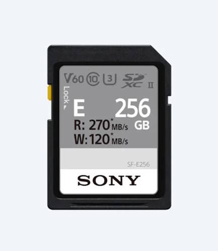 Mit SD-Karten der SF-E Serie sind UHS-II-Leistung und die legendäre Zuverlässigkeit von Sony greifbarer denn je. Zügige Übertragung mit Schreibgeschwindigkeiten bis 120 MB/s