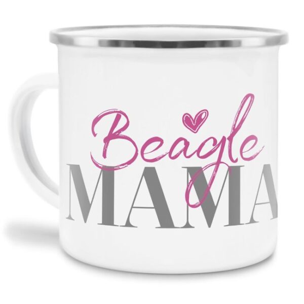 Liebevoll gestaltete Emaille-Tasse mit Hunderassen Mama - Diese neue Lieblingstasse ist das perfekte Geschenk für Hundebesitzer und Hundefreunde...