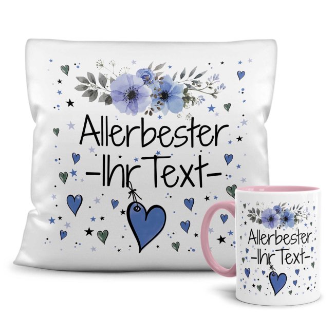 Unser liebevoll gestaltete Geschenk-Set bestehend aus einem weißen Kissen und unserer hochwertigen rosanen Tasse mit schönem Blumenmotiv ist das...