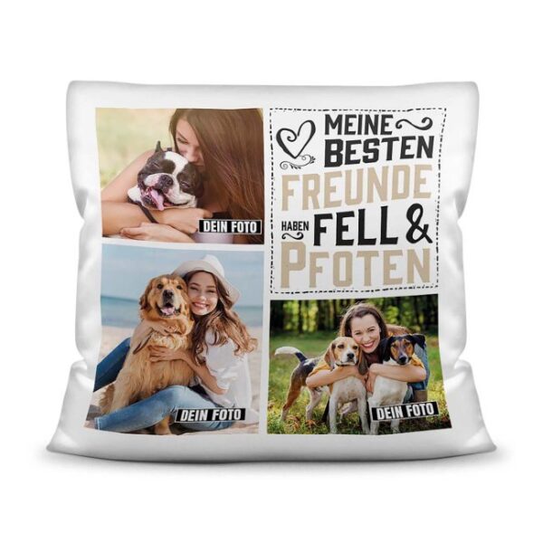 Bedrucktes Zierkissen mit Hunde-Spruch - Fotocollage - Beste Freund - mit drei Fotos - Dieses selbst gestaltete Kissen macht sich perfekt in jeder...