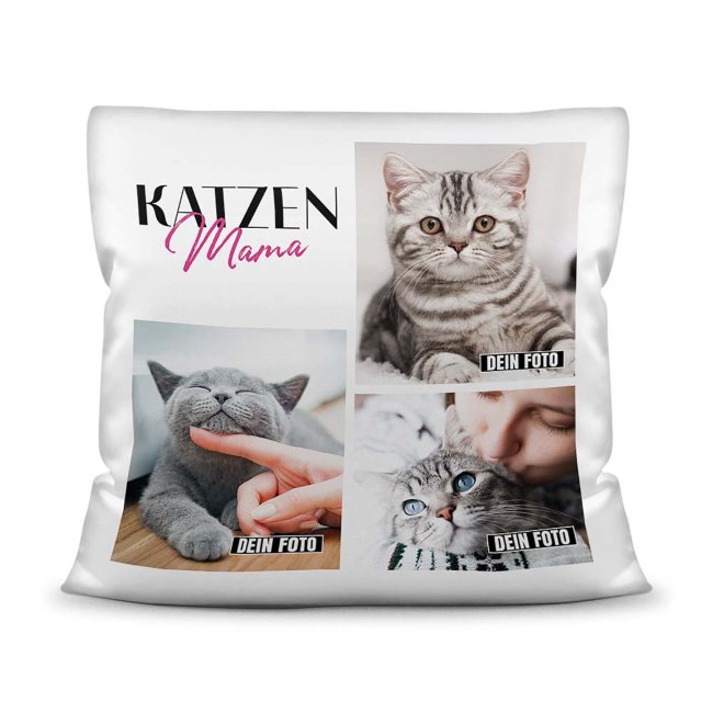 Bedrucktes Zierkissen mit Katzen-Spruch - Fotocollage - Katzenmama - mit drei Fotos - Dieses selbst gestaltete Kissen macht sich perfekt in jeder...