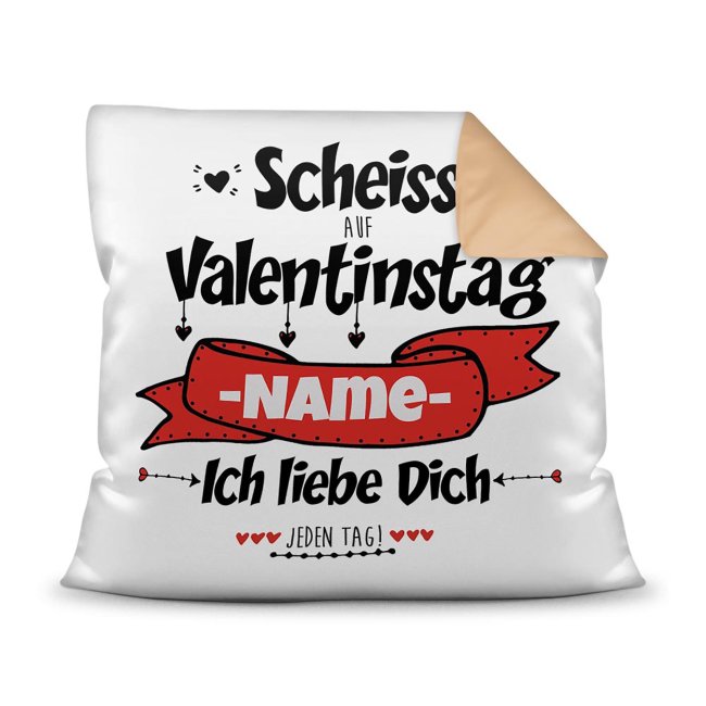 Witzige Geschenkidee nicht nur zum Valentinstag - unser lustiges Kissen mit Wunschname mit beigefarbener Rückseite ist eine Liebeserklärung für...