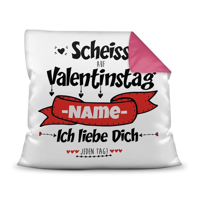 Witzige Geschenkidee nicht nur zum Valentinstag - unser lustiges Kissen mit Wunschname mit pinkfarbener Rückseite ist eine Liebeserklärung für...