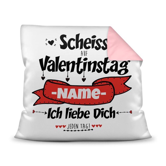 Witzige Geschenkidee nicht nur zum Valentinstag - unser lustiges Kissen mit Wunschname mit rosafarbener Rückseite ist eine Liebeserklärung für...