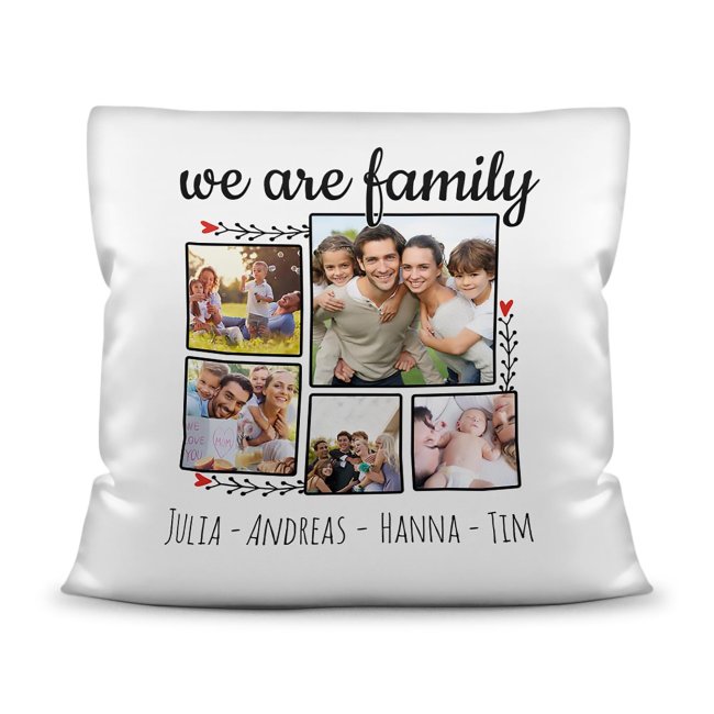 Unser tolles Fotokissen - We are family - ist die perfekte Deko für das Familien-Kuschel-Sofa. Gestalte Dein eigenes Kissen mit fünf Lieblingsfotos...