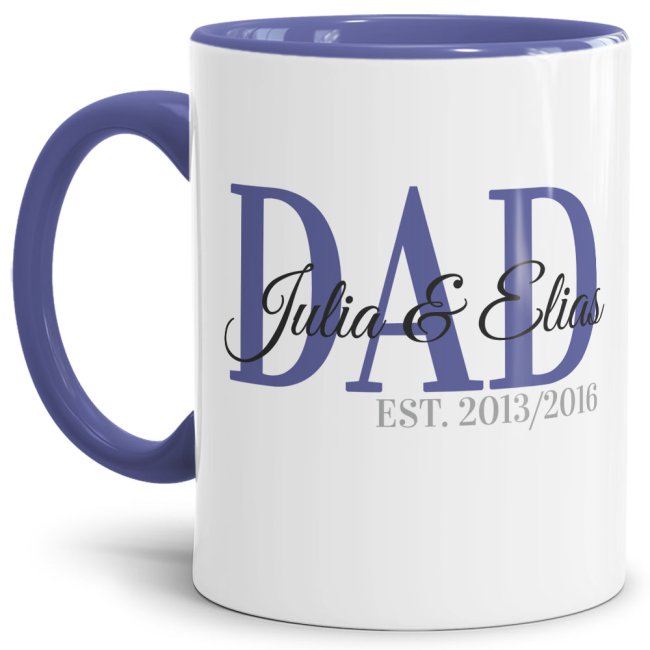 Edle Tasse aus hochwertiger Keramik als Geschenk zur Geburt für stolze Eltern - personalisiert mit den Namen und den Geburtsjahren der Kinder -...