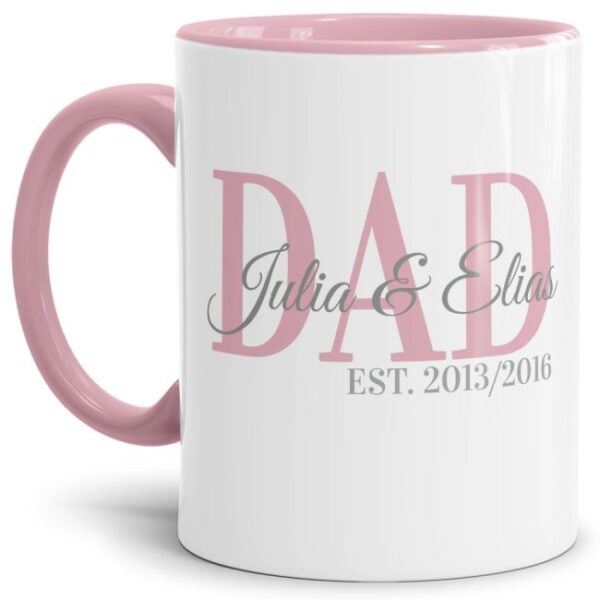 Edle Tasse aus hochwertiger Keramik als Geschenk zur Geburt für stolze Eltern - personalisiert mit den Namen und den Geburtsjahren der Kinder -...