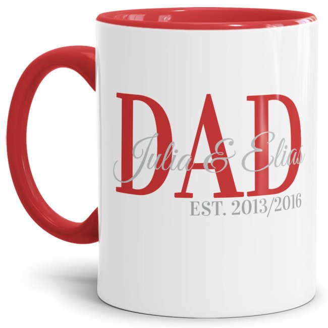 Edle Tasse aus hochwertiger Keramik als Geschenk zur Geburt für stolze Eltern - personalisiert mit den Namen und den Geburtsjahren der Kinder -...