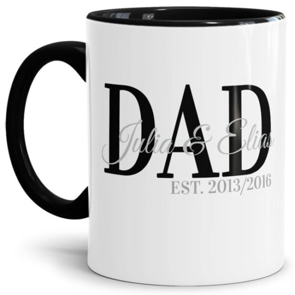 Edle Tasse aus hochwertiger Keramik als Geschenk zur Geburt für stolze Eltern - personalisiert mit den Namen und den Geburtsjahren der Kinder -...