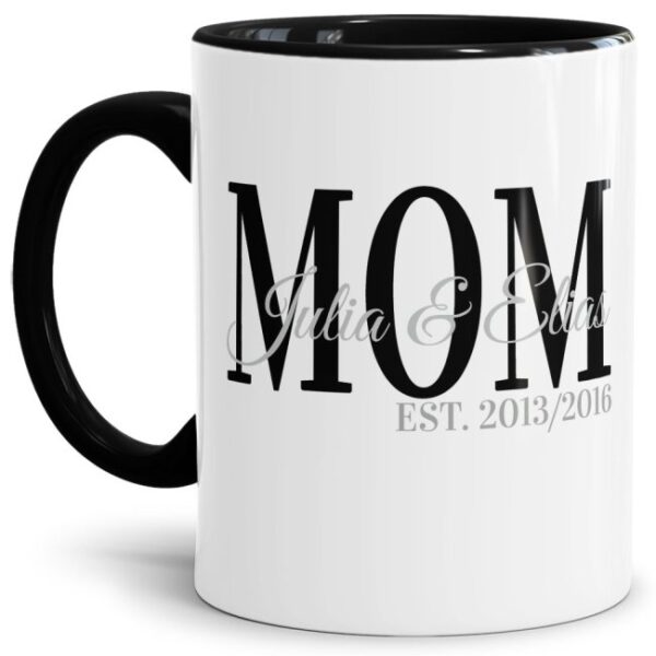 Edle Tasse aus hochwertiger Keramik als Geschenk zur Geburt für stolze Eltern - personalisiert mit den Namen und den Geburtsjahren der Kinder -...