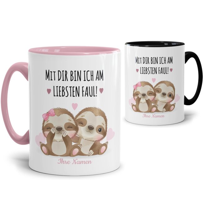 Niedliche Faultier-Tasse mit lustigem Spruch - Mit Dir bin ich am liebsten faul - süß als Namenstassen für Paare personalisierbar mit Deinem Namen...