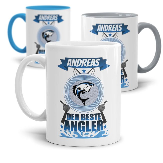 Tasse mit Anglermotiv aus hochwertiger Keramik mit Anglerspruch für den besten Angler - personalisierbar mit Name. Eine tolle