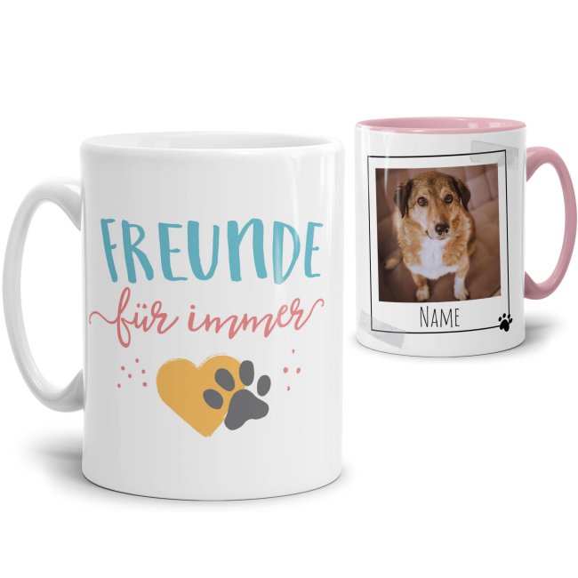 Liebevoll gestaltete Keramik-Tasse mit lustigem Hunde-Spruch - Freunde für immer - mit Foto & Name selbst gestalten - Diese personalisierte...