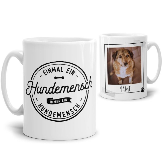 Liebevoll gestaltete Keramik-Tasse mit lustigem Hunde-Spruch - Hundemensch - mit Fotos & Namen selbst gestalten - Diese personalisierte...