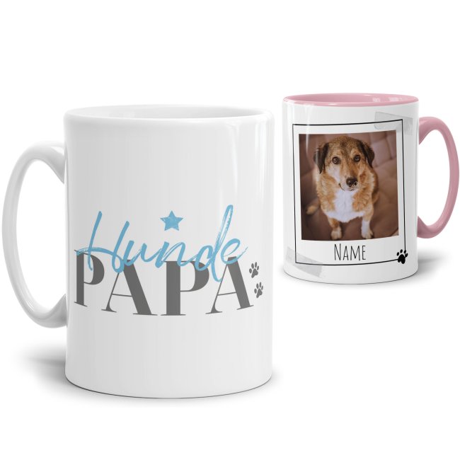 Liebevoll gestaltete Keramik-Tasse mit lustigem Hunde-Spruch - Hundepapa - mit Fotos & Namen selbst gestalten - Diese personalisierte...