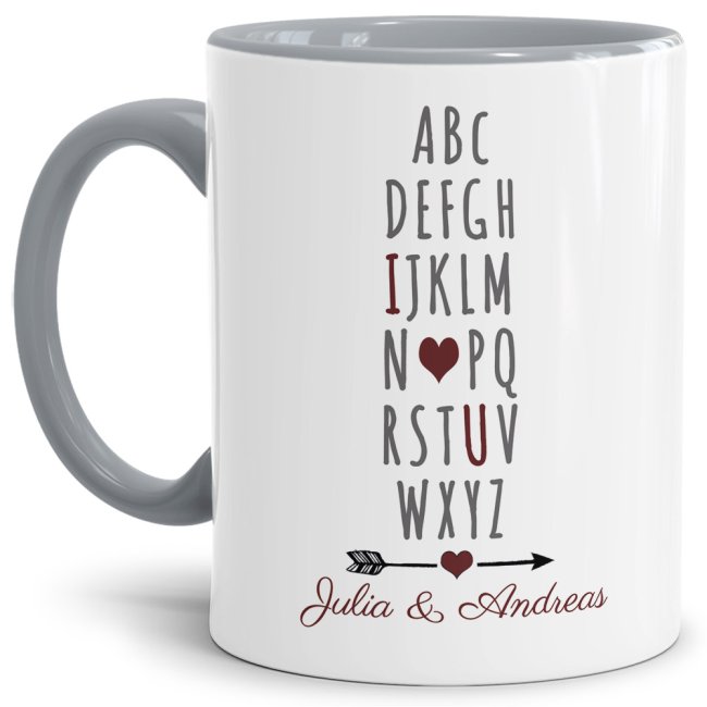 Becher bedruckt mit Spruch - I love you - aus hochwertiger Keramik - eine liebevoll gestaltete Tasse beidseitig bedruckt mit den eigenen VORNAMEN -...