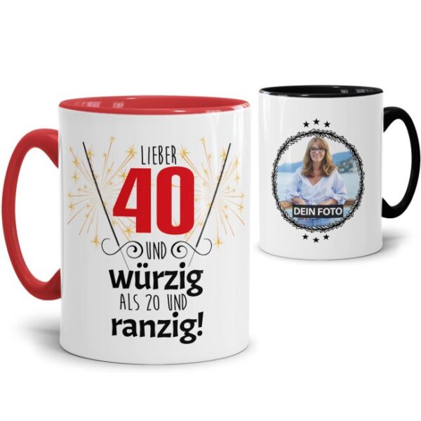 Fototasse zum 40. mit lustigem Spruch - Lieber 40 und würzig