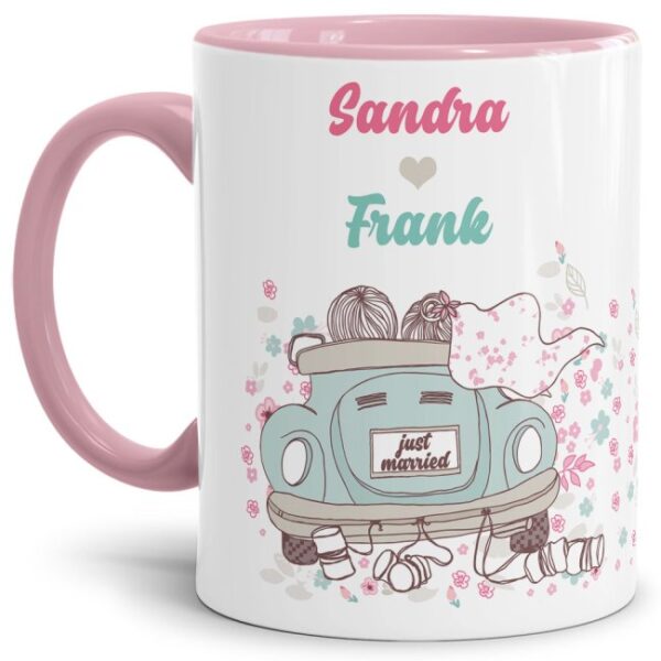 Wunderschöne Tasse zur Hochzeit mit rosa Akzent personalisierbar mit Euren Wunschnamen für alle frisch gebackenen Brautpaare - liebevoll gestaltet....